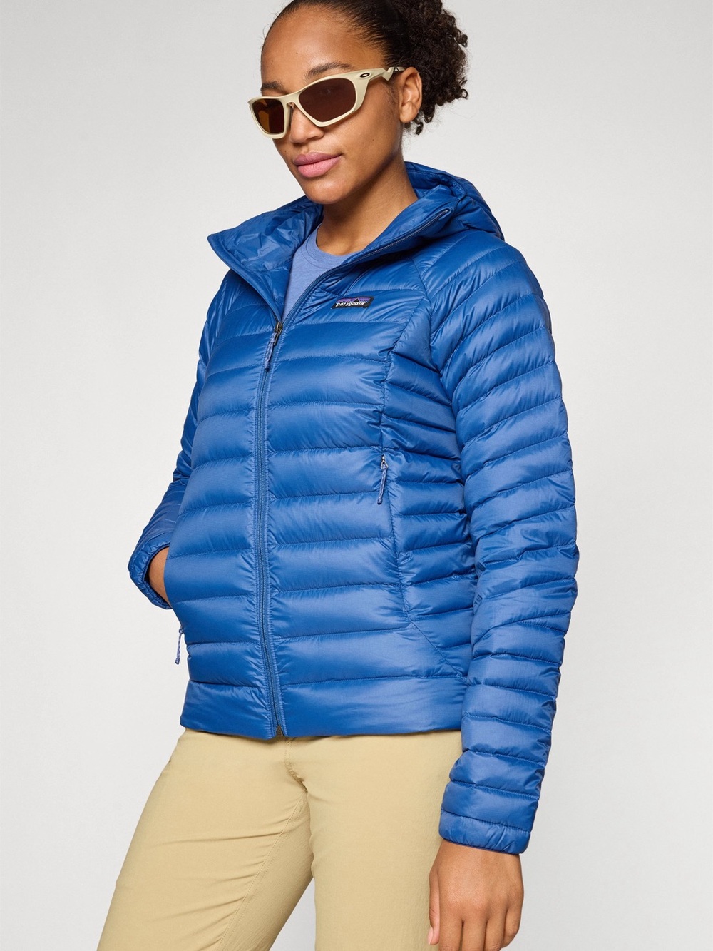 Patagonia Women's Hi-Loft Down Hoody Puffer Jacket Royal Blue - Size Large